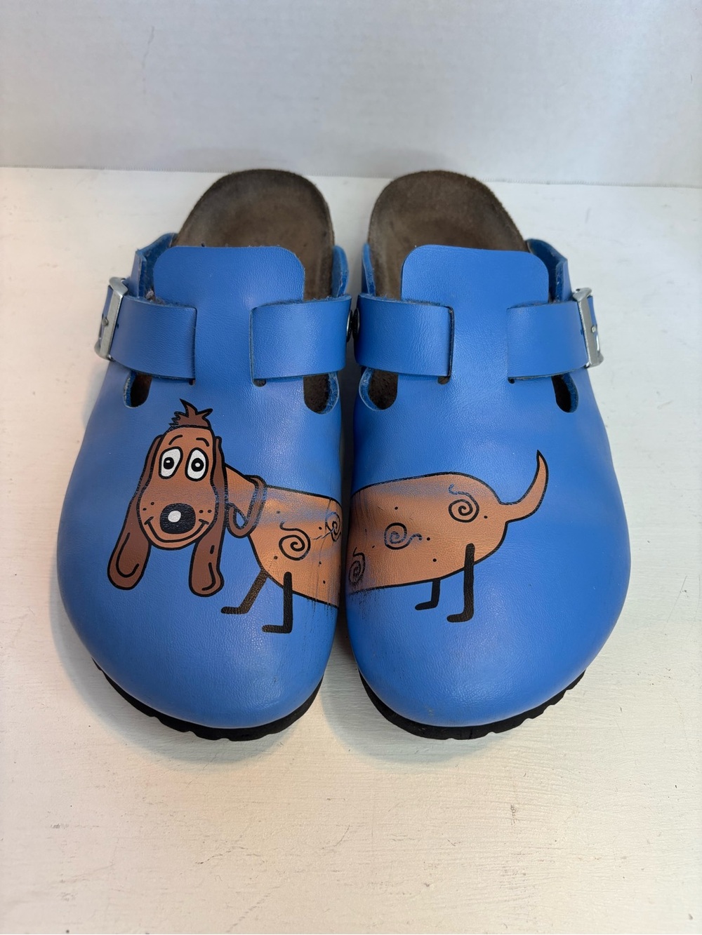 Birki's by Birkenstock Boston Clog Sandals Blue Dachshund Print EUR 41 L10/M8